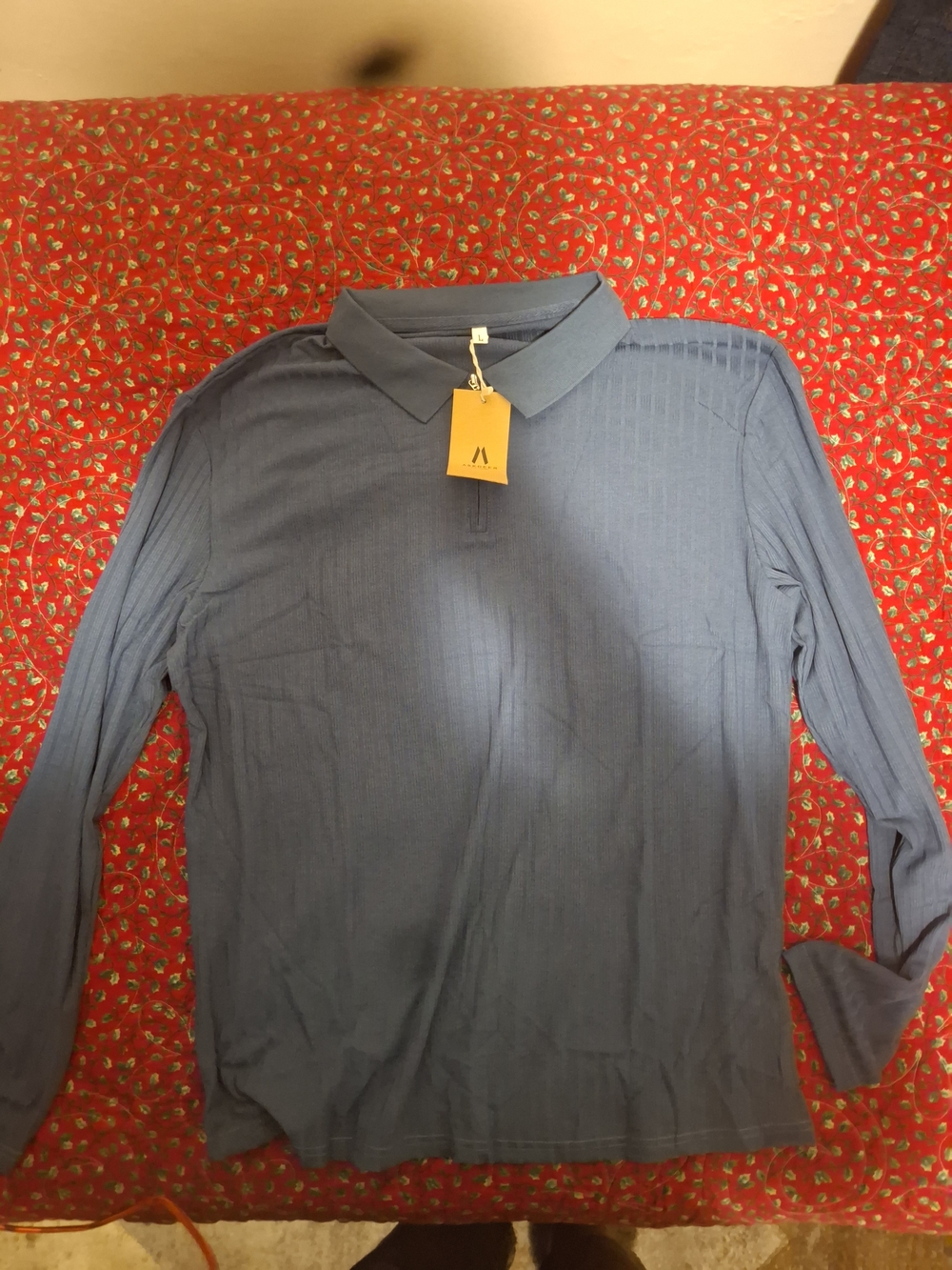 Askdeer Long-Sleeve Blue Polo Shirt